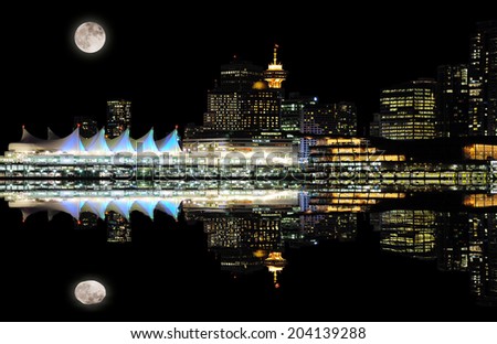 Night view of Vancouver downtown from Stanley park. Canada. 