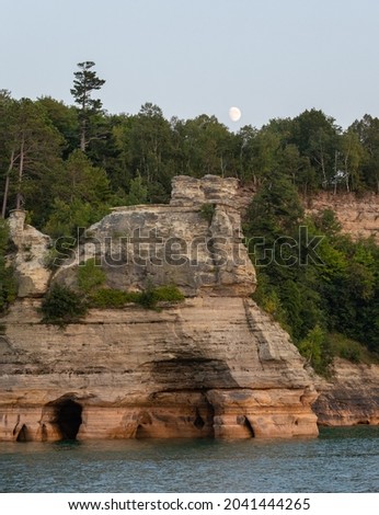 Moon rising over Miners Castle at Pictured Rocks National Lakeshore