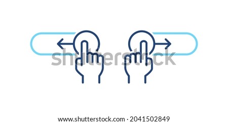 Swipe gestures in right and left sides. Lock and unlock progress bar blue line icons. On, off toggle slider symbols. Royalty-Free Stock Photo #2041502849