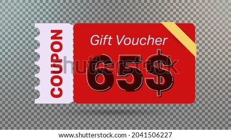 65$ coupon promotion sale for website, internet ads, social media. Big sale and super sale coupon code $65 discount gift voucher with coupon vector illustration summer offer ends weekend holiday