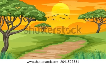 Blank landscape scene of nature park at sunset time illustration