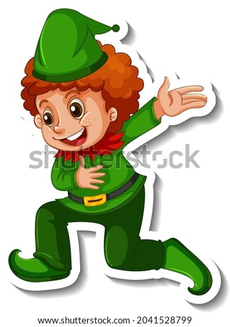 Sticker template with little elf cartoon character isolated illustration