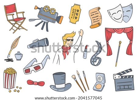 actor jobs profession doodle hand drawn set collections 