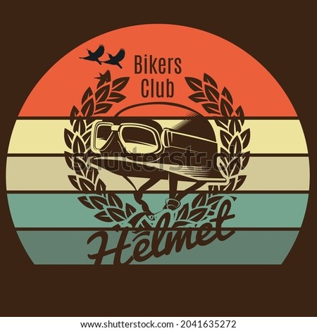 vintage motorcycle helmet shoe gloves motorbike poster  silhouette retro and grunge custom scooter piston plug of bike Template for poster, banner, print for t-shirt,pin,logo, clip art,sticker