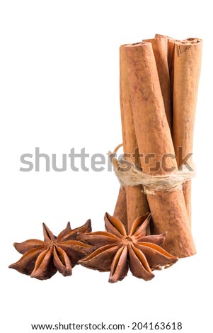 star anise and cinnamon isolated on white background