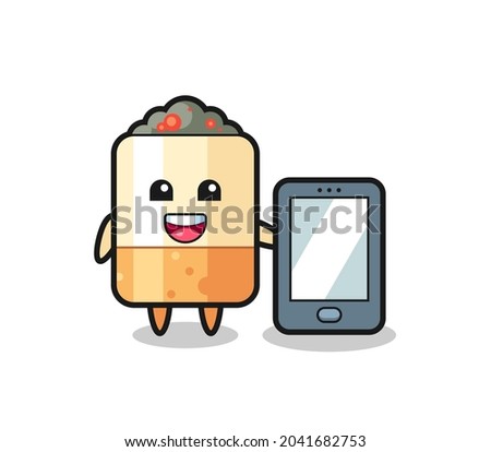 cigarette illustration cartoon holding a smartphone , cute design