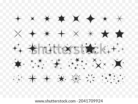 Set of stars and sparkles isolated on white background. Sparkles symbols. Sparks and stars Vector illustration Royalty-Free Stock Photo #2041709924