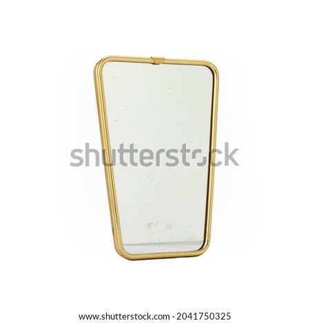 old fashioned brass mirror on white background