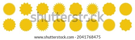Yellow shopping labels collection. Sale or discount sticker. Special offer price tag. Supermarket promotional badge. Vector sunburst icon. Royalty-Free Stock Photo #2041768475