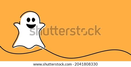 Spooky ghost drawn by single line. Halloween vector illustration.