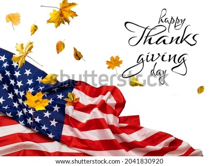 USA Thanksgiving Day waving flag on white background