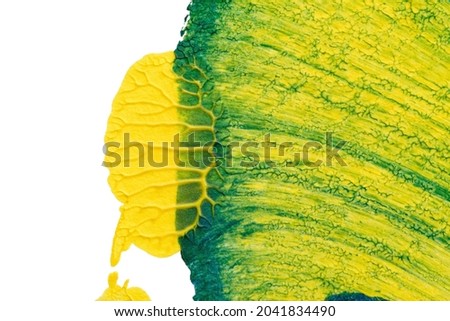 blue green yellow abstract acrylic painting color texture on white paper background by using rorschach inkblot method