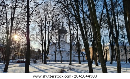 church in the rays of the winter sun