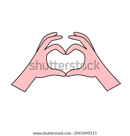Heart shaped hands. Love symbol. simple wedding icon. Vector illustration in doodle style