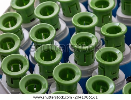 Abstract image of medical plastic and steel product part , Made from injection molding machines