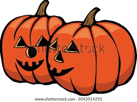 This illustration features two cute pumpkins. 