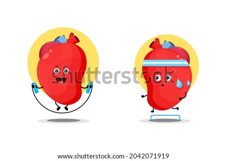 Cute organ heart character exercising