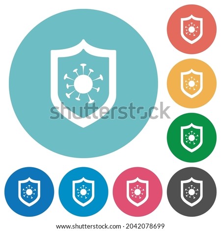 Covid protection flat white icons on round color backgrounds