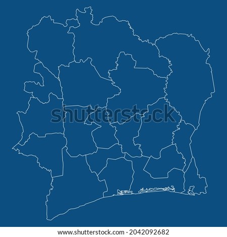 Modern Detailed Outlines Border Map Of Ivory Coast, Isolated on Blue Background Vector Illustration