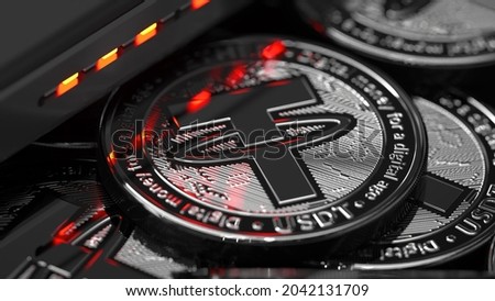 High-resolution, 4K photographs and images of Tether cryptocurrency. Building digital wealth and diversifying your investment folio. Royalty-Free Stock Photo #2042131709
