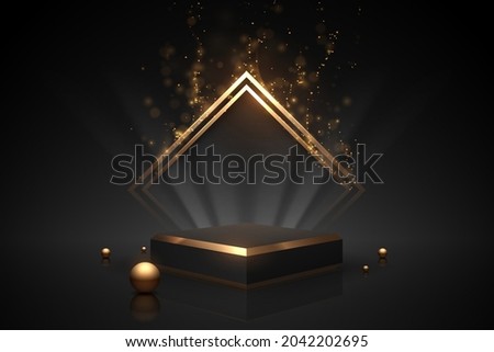 Black and gold podium with light effect Royalty-Free Stock Photo #2042202695