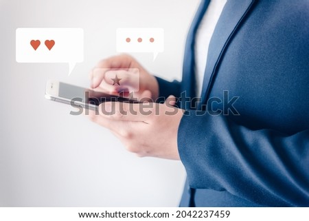 Technology Smartphone and Digital Application Network Concept, Business Woman Using Smart Phone While Chatting on Communication Social App. Multimedia Applications of Data Mobile Phone Connection
