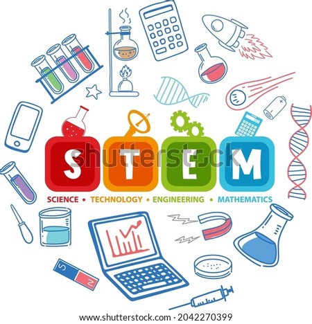 Colourful STEM education logo with learning elements illustration