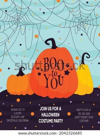 Halloween party invite flyer card template. Vector illustration 