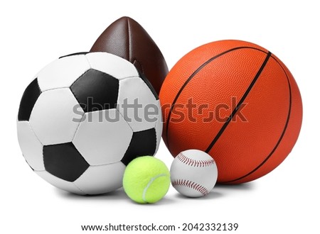Set of different sport balls on white background