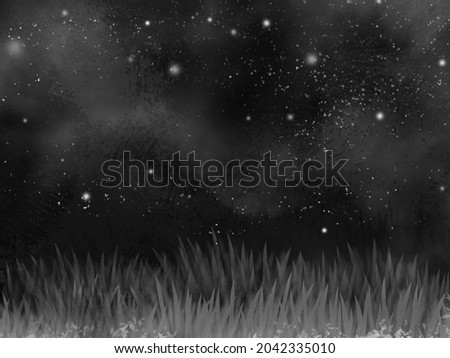 Black sky light with grass landscape background