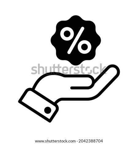 Hand holding percent sign glyph icon vector.