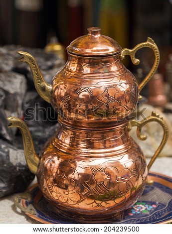 Copper old teapot for preparationTurkish tea