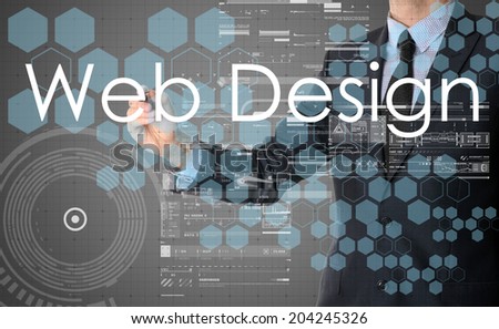 businessman writing Web Design and drawing some sketches