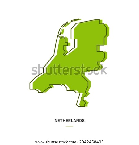Netherlands Outline Map with Green Colour. Modern Simple Line Cartoon Design - EPS 10 Vector Royalty-Free Stock Photo #2042458493