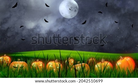 Halloween background Pumpking with grass