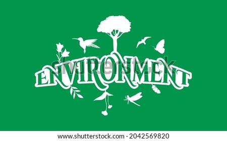 Creative Natural Logo Using Word Environment using elements Flower, Hummingbird, bird, Butterfly, Leaf and Dragonfly for adventure, tourism, entertainment, travel, water and food related business