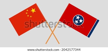 Crossed flags of China and the State of Tennessee. Official colors. Correct proportion