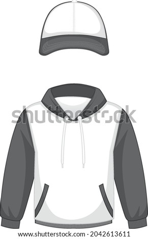 Front of basic white hoodie and cap isolated illustration