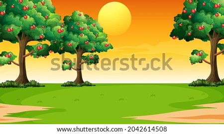 Blank park landscape scene at sunset time illustration