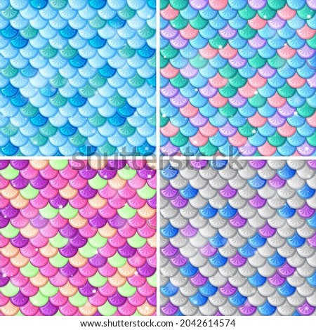 Set of fish scale seamless pattern background illustration