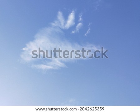 White clouds float in the blue sky