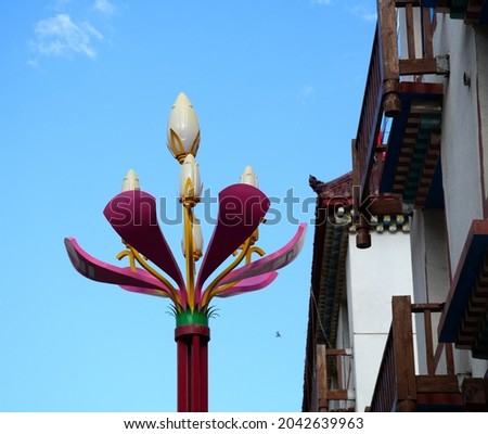 Traditional style street lamp in Tibetan Kham, China.