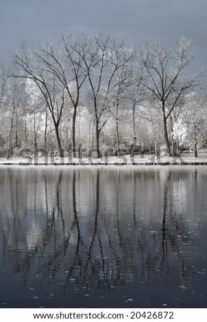 Duotone infrared lake and reflects - natural grainy picture