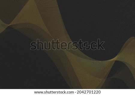 Black washi paper texture with elegant gold leaf thread pattern. Abstract graceful Japanese style background.