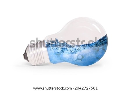 Lightbulb with water and jellyfish inside, isolated on white