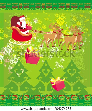 Santa Claus and reindeer - Abstract Christmas card 