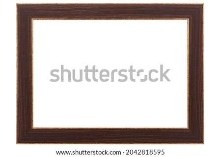 Brown Classic Old Vintage Wooden mockup canvas frame isolated on white background. Blank Beautiful and diverse subject moulding baguette. Design element. use for framing paintings, mirrors or photo.