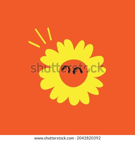 A Cute Hand Drawn Sunflower - Amazing cute minimalist vector happy sunflower character suitable for app, sticker, children book, clip art, decoration, animation, design asset and illustration