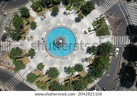 Amazing top view of dizengoff square. Royalty-Free Stock Photo #2042821106