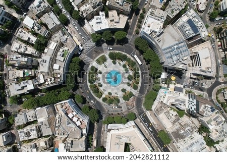 Amazing top view of dizengoff square. Royalty-Free Stock Photo #2042821112